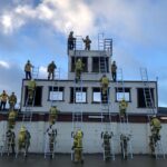 Firefighters on ladder training